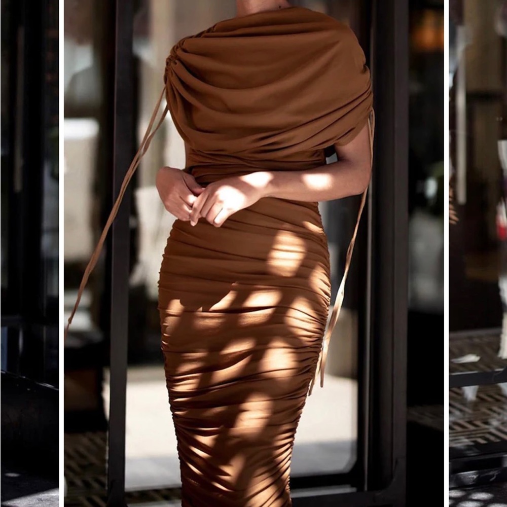 Brand new instagram ordered dress still in packaging . Cinnamon size m
